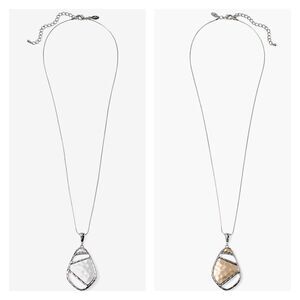 NWT Chico’s Textured Flip Metal Pendant Reversible Necklace Two Tone Gold Silver